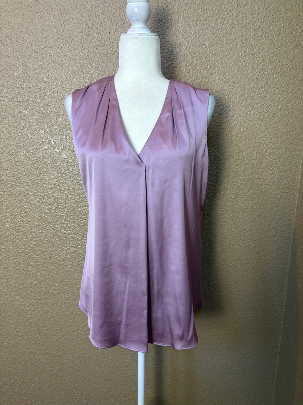 Sleeveless V-Neck Satin Blouse in Dusty Rose